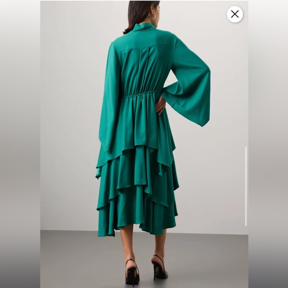 Formal cocktail dress. Osman Yousefzada for Rent the Runway Green Ruffle Bow Tie - Picture 3 of 12